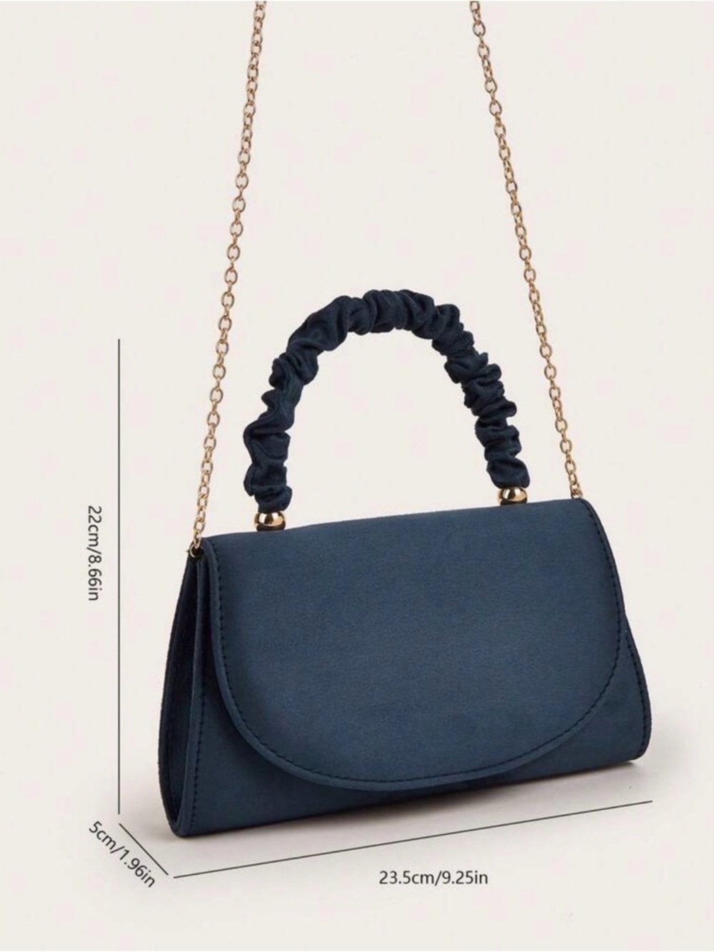 NEW Navy Blue Ruched Handle Top-Handle Bag with Chain Strap - Picture 8 of 9